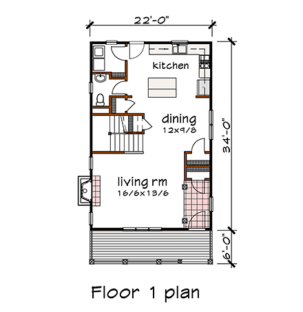 Bungalow House Plan 72744 with 3 Beds, 3 Baths First Level Plan