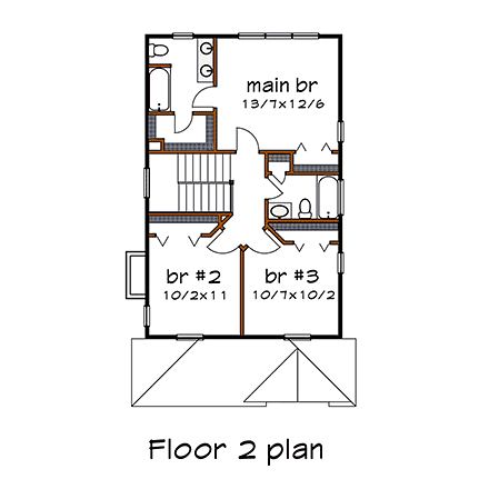 Bungalow House Plan 72744 with 3 Beds, 3 Baths Second Level Plan
