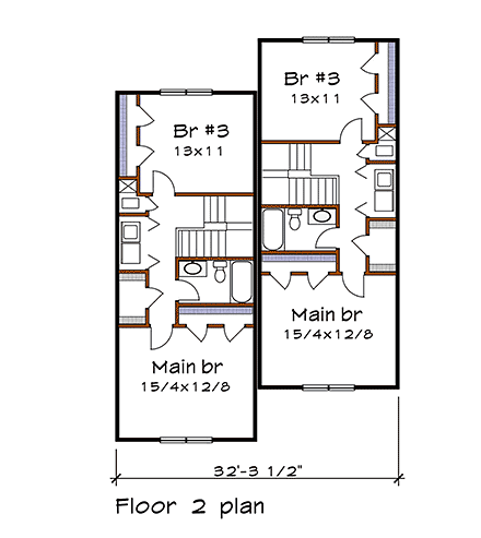 Bungalow Multi-Family Plan 72778 with 6 Beds, 4 Baths Second Level Plan