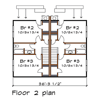 Bungalow Multi-Family Plan 72780 with 6 Beds, 4 Baths Second Level Plan