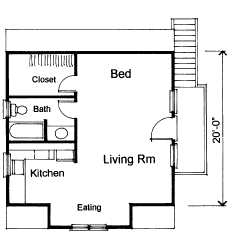 Bungalow Garage-Living Plan 72784 with 1 Beds, 1 Baths, 2 Car Garage Second Level Plan