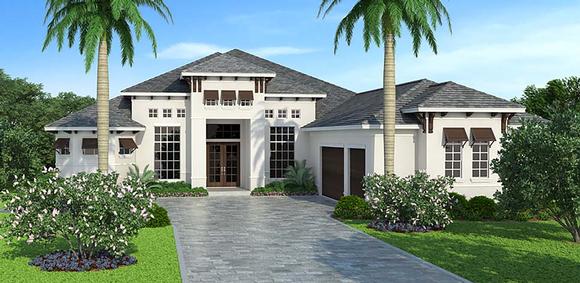 Coastal, Florida, Mediterranean House Plan 72806 with 3 Beds, 5 Baths, 3 Car Garage Elevation