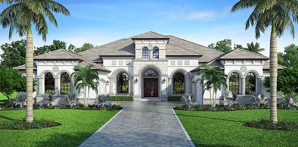 Coastal, Florida, Mediterranean House Plan 72807 with 4 Beds, 5 Baths, 4 Car Garage Elevation