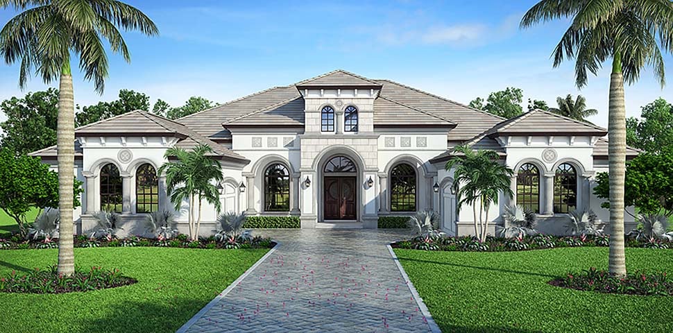 Coastal, Florida, Mediterranean House Plan 72807 with 4 Beds, 5 Baths, 4 Car Garage Elevation