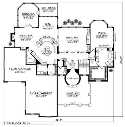 Country, European, Ranch House Plan 72918 with 3 Beds, 4 Baths, 3 Car Garage First Level Plan