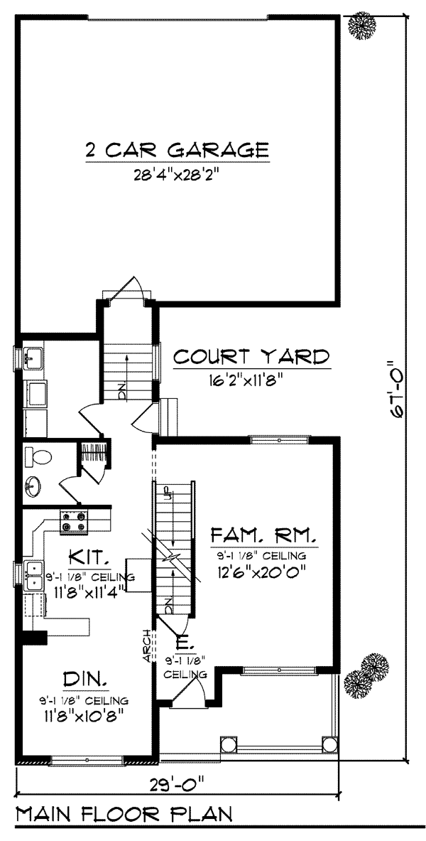 Cottage, Country, Narrow Lot House Plan 72923 with 3 Beds, 3 Baths, 2 Car Garage Level One