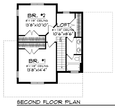 Narrow Lot, Traditional House Plan 72926 with 2 Beds, 2 Baths, 1 Car Garage Second Level Plan