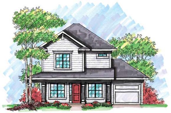 Narrow Lot, Traditional House Plan 72926 with 2 Beds, 2 Baths, 1 Car Garage Elevation