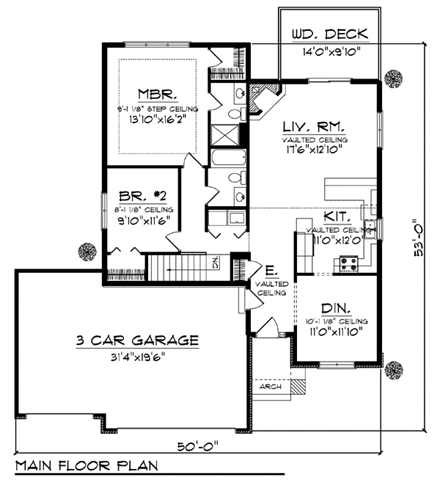 Coastal, Mediterranean, One-Story, Ranch House Plan 72938 with 2 Beds, 2 Baths, 3 Car Garage First Level Plan