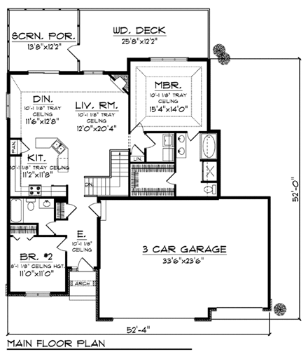 Mediterranean, One-Story, Ranch House Plan 72944 with 2 Beds, 2 Baths, 3 Car Garage First Level Plan