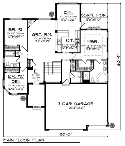 Coastal, Mediterranean, One-Story, Ranch House Plan 72949 with 5 Beds, 3 Baths, 3 Car Garage First Level Plan