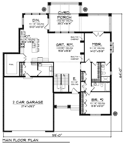 Country, Craftsman, Farmhouse House Plan 72952 with 4 Beds, 4 Baths, 2 Car Garage First Level Plan