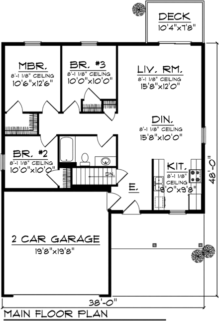 Ranch House Plan 72974 with 3 Beds, 1 Baths, 2 Car Garage First Level Plan