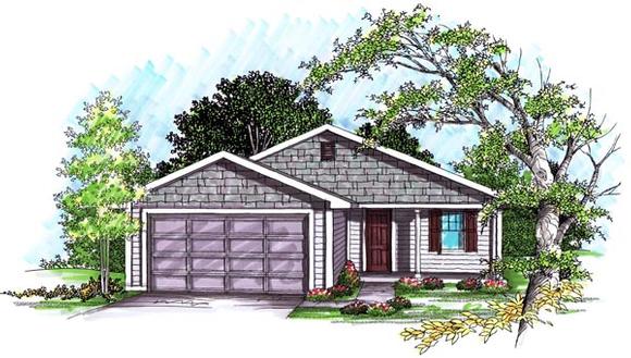 Ranch House Plan 72974 with 3 Beds, 1 Baths, 2 Car Garage Elevation