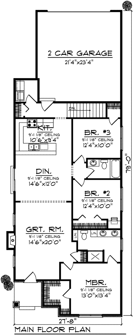 Ranch House Plan 72979 with 3 Beds, 2 Baths, 2 Car Garage First Level Plan