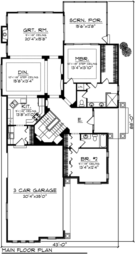 Ranch House Plan 72987 with 2 Beds, 2 Baths, 3 Car Garage First Level Plan