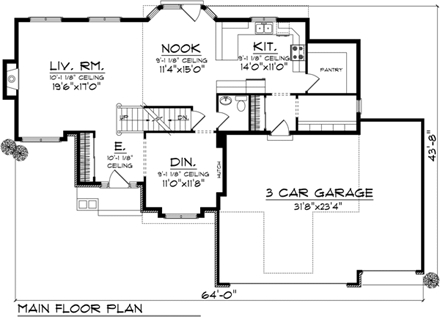 Craftsman, Traditional House Plan 72990 with 4 Beds, 3 Baths, 3 Car Garage First Level Plan