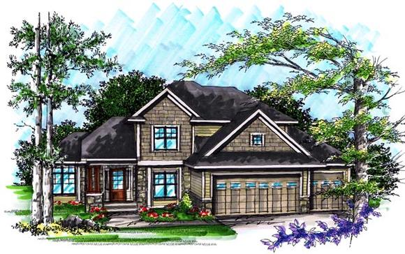 Craftsman, Traditional House Plan 72990 with 4 Beds, 3 Baths, 3 Car Garage Elevation