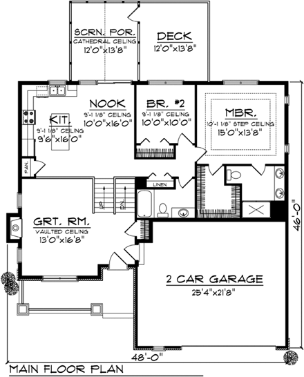 Craftsman House Plan 72991 with 2 Beds, 2 Baths, 2 Car Garage First Level Plan