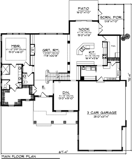 Traditional House Plan 72994 with 3 Beds, 4 Baths, 3 Car Garage First Level Plan