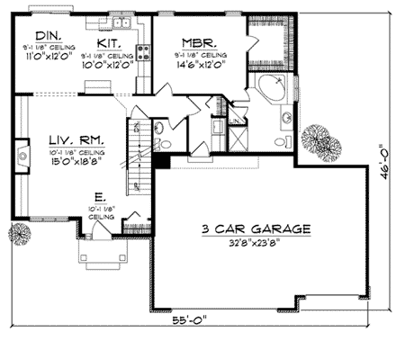 Traditional House Plan 73009 with 4 Beds, 4 Baths, 3 Car Garage First Level Plan