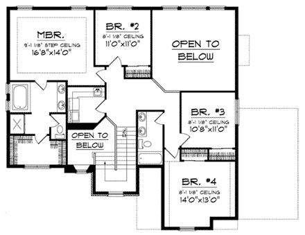 Bungalow, Traditional House Plan 73021 with 4 Beds, 3 Baths, 3 Car Garage Second Level Plan
