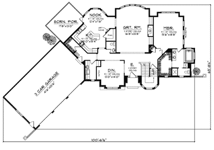 European House Plan 73026 with 3 Beds, 3 Baths, 3 Car Garage First Level Plan