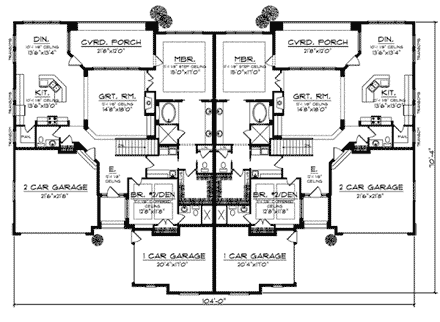 Mediterranean, Traditional Multi-Family Plan 73032 with 8 Beds, 8 Baths, 6 Car Garage First Level Plan