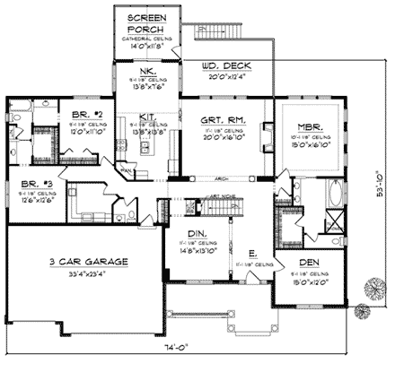 House Plan 73045 with 5 Beds, 4 Baths, 3 Car Garage First Level Plan