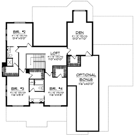 House Plan 73051 with 4 Beds, 5 Baths, 3 Car Garage Second Level Plan