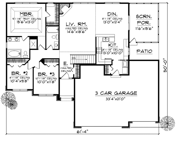 One-Story House Plan 73081 with 5 Beds, 3 Baths, 3 Car Garage Level One