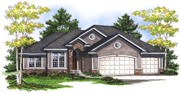 One-Story House Plan 73081 with 5 Beds, 3 Baths, 3 Car Garage Elevation