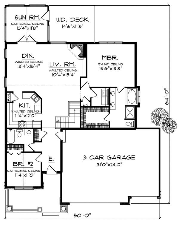 One-Story House Plan 73083 with 4 Beds, 3 Baths, 3 Car Garage Level One