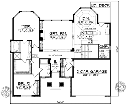 Traditional House Plan 73119 with 4 Beds, 3 Baths, 2 Car Garage First Level Plan