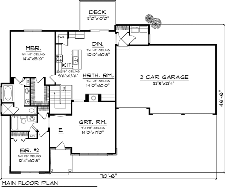 Ranch House Plan 73127 with 2 Beds, 2 Baths, 3 Car Garage First Level Plan