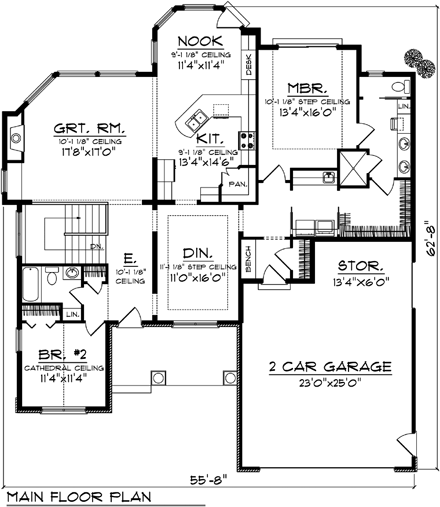 Ranch, Traditional House Plan 73136 with 2 Beds, 2 Baths, 2 Car Garage First Level Plan
