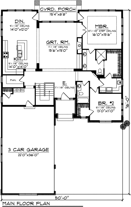 Ranch House Plan 73138 with 2 Beds, 2 Baths, 3 Car Garage First Level Plan