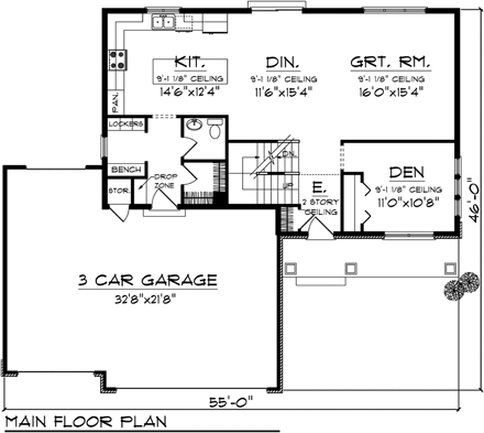 Traditional House Plan 73142 with 3 Beds, 3 Baths, 3 Car Garage First Level Plan