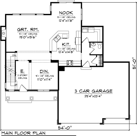 House Plan 73155 with 4 Beds, 3 Baths, 3 Car Garage First Level Plan