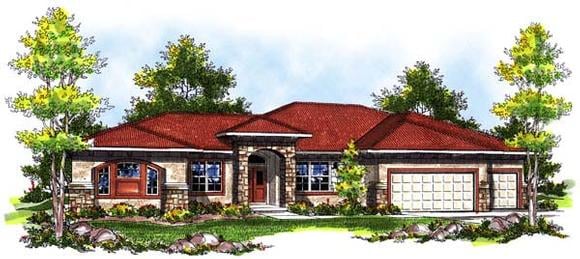 One-Story, Southwest House Plan 73184 with 3 Beds, 4 Baths, 3 Car Garage Elevation