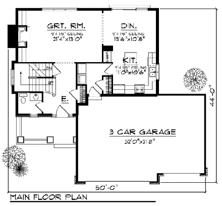 Country House Plan 73195 with 4 Beds, 3 Baths, 3 Car Garage First Level Plan