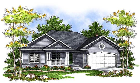 Narrow Lot, One-Story, Ranch House Plan 73202 with 3 Beds, 2 Baths, 2 Car Garage Elevation