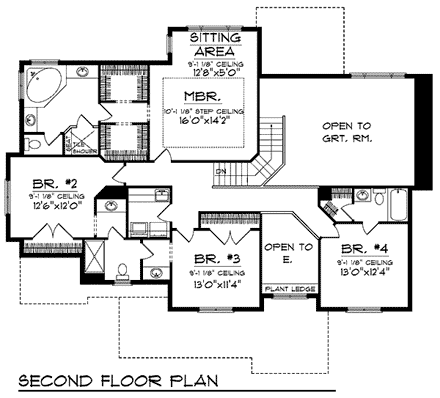 European House Plan 73205 with 4 Beds, 4 Baths, 3 Car Garage Second Level Plan