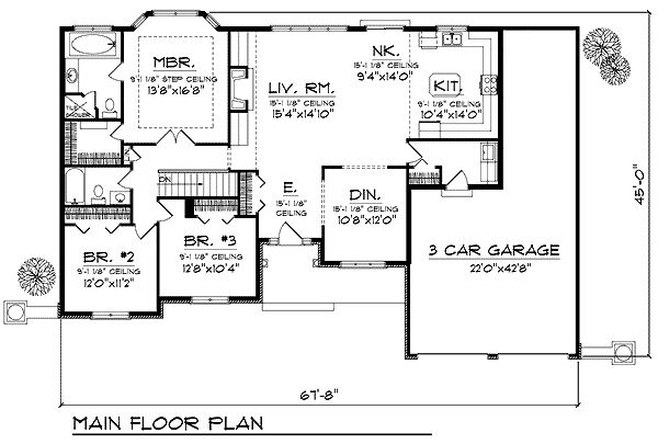Prairie, Southwest House Plan 73219 with 3 Beds, 2 Baths, 3 Car Garage Level One