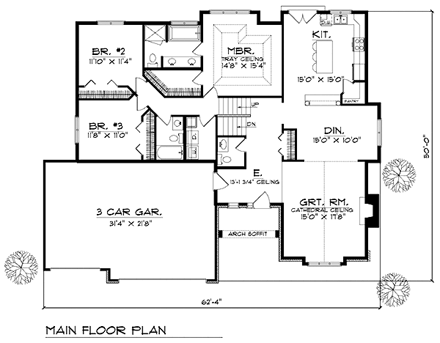 Traditional House Plan 73269 with 3 Beds, 3 Baths, 3 Car Garage First Level Plan