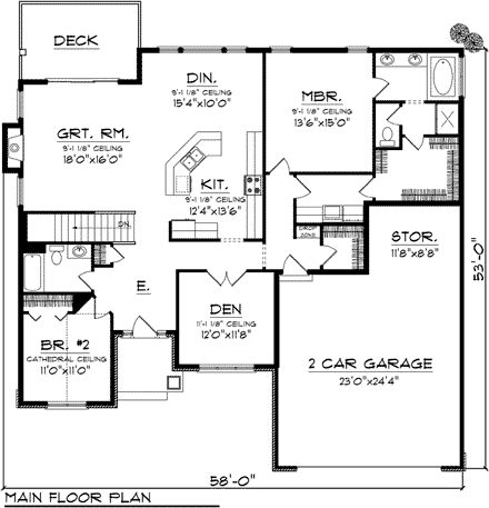 Ranch House Plan 73285 with 2 Beds, 2 Baths, 2 Car Garage First Level Plan