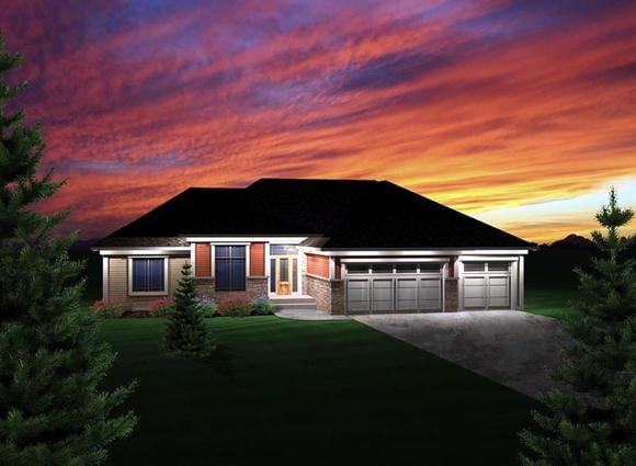 Ranch House Plan 73298 with 3 Beds, 3 Baths, 3 Car Garage Elevation