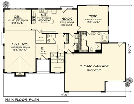 Craftsman, Traditional House Plan 73300 with 3 Beds, 3 Baths, 3 Car Garage First Level Plan
