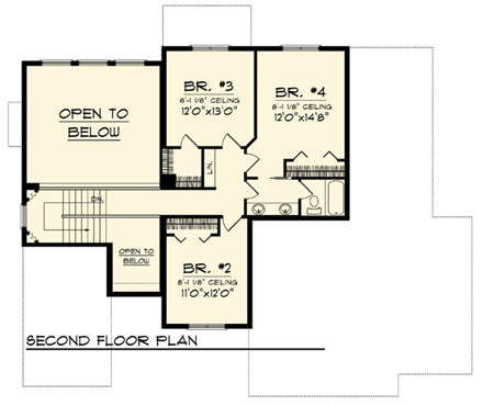 Country, Craftsman House Plan 73311 with 5 Beds, 3 Baths, 3 Car Garage Second Level Plan