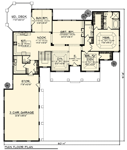 Country, Craftsman, One-Story, Ranch House Plan 73312 with 2 Beds, 3 Baths, 3 Car Garage First Level Plan